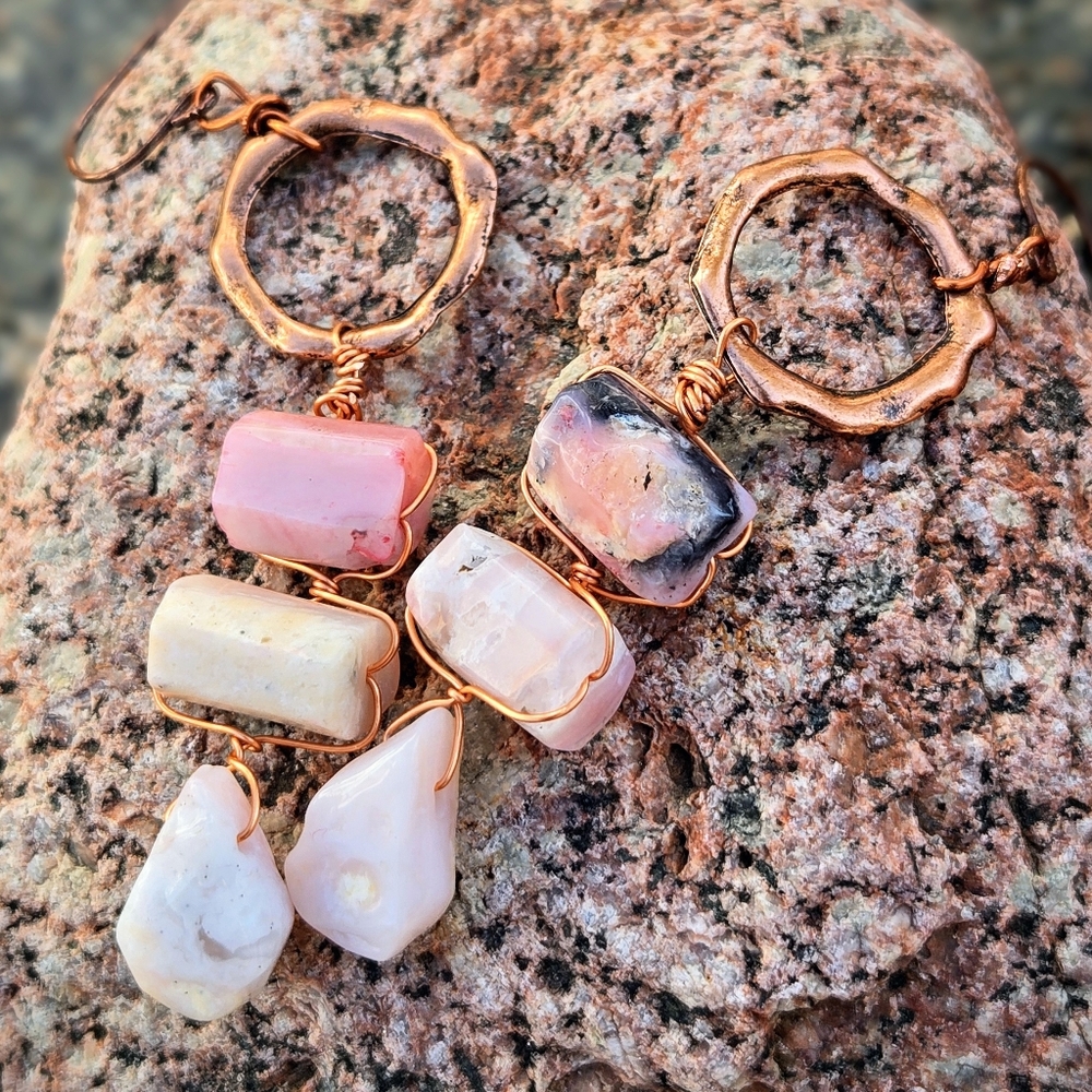Whispers From Andes Genuine Pink Peruvian Opals In Antique Copper Drop Earrings - Picture 5 of 10